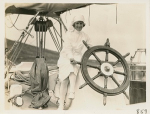Image: Nain Nurse at the wheel of the Bowdoin